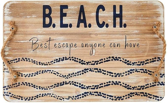 Faithworks Heartfelt Collection Tabletop Trays - Beach Themed Wooden Coffee Table, Living Room or Kitchen Décor Serving Tray, 20 x 12.5-Inch, Best Escape