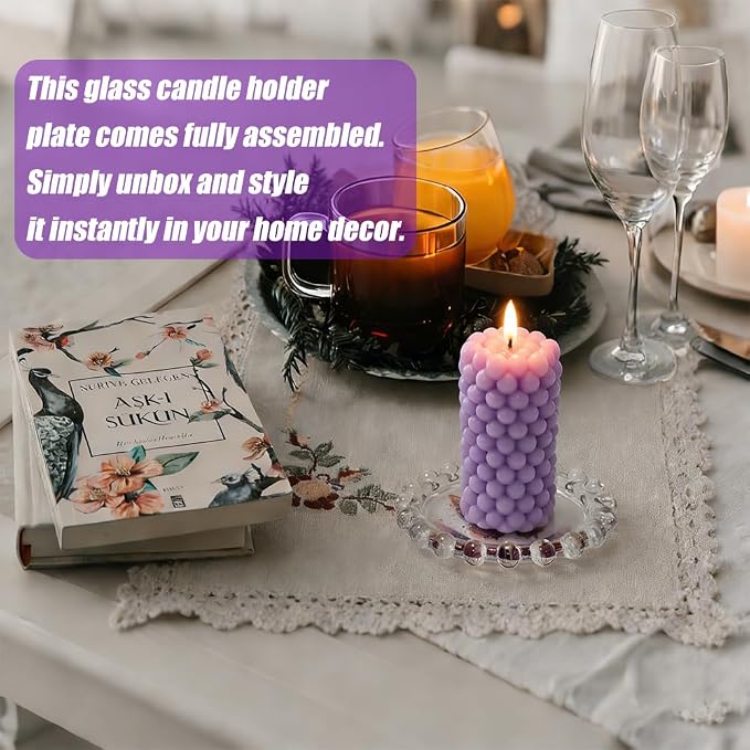 Bubble Candle Dish, Candle Tray, Glass Candle Holder Plate, Coaster Home Decor & Bar for Tea Lights, Small & Warmer