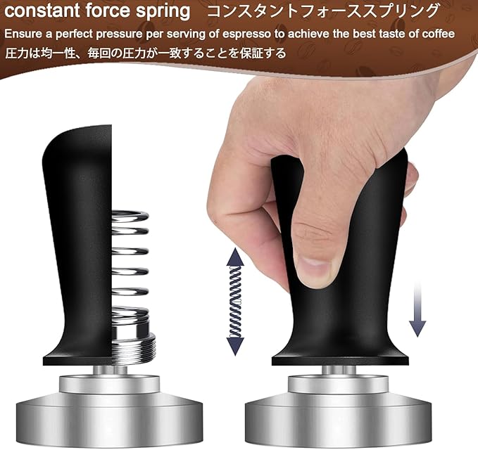 Espresso Tamper,Stainless Steel Ripple Base Coffee Tamper,Espresso Accessories,Calibrated Loaded Espresso Tamper,Ergonomic Handle Espresso Tamper,Fits Most Portafilters,Espresso Tamper (Black, 58mm)