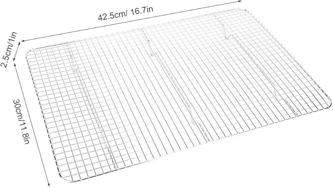 Stainless Steel Roasting Cooling Grid,Draining Tray for Cooking Baking BBQ,Ideal for Biscuits Cakes Pies Pastries Bread,Silver 42.5x30x2.5cm Household Cafe Restaurant