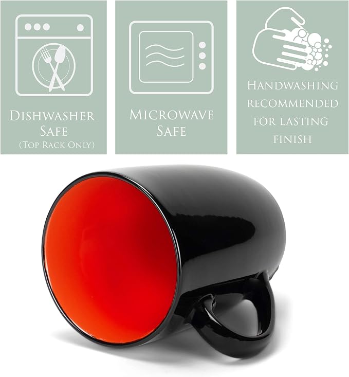 Elanze Designs Color Pop Orange Black Exterior 16 ounce Glossy Ceramic Mugs Matching Set of 4