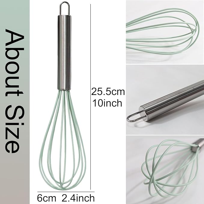 1-Piece Purple Silicone Whisk with Stainless Steel Handle BRIIEC 10-inch Egg Beater Milk Beater Balloon Whisk Manual Baking Tool for Blending Stirring Whisking and Beating