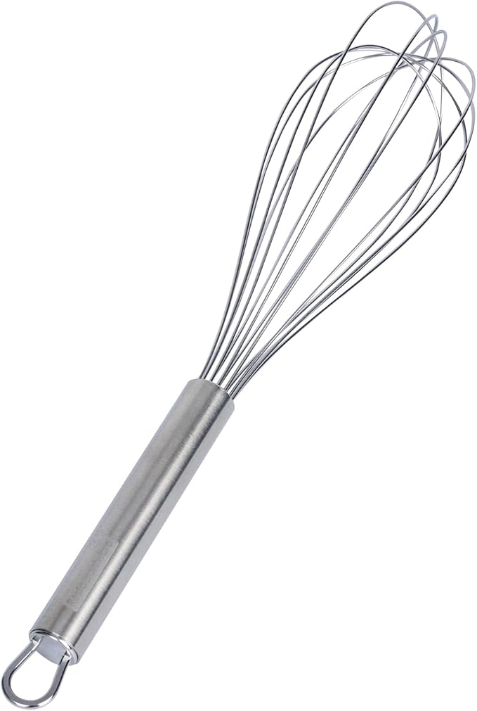 Restaurantware 12 in Stainless Steel Wire Whisk - German Standard Kitchen Balloon Whisk with Ergonomic Handle, Dishwasher Safe - Durable French Whisk for Cooking, Mixing Thick Batter and Sauce