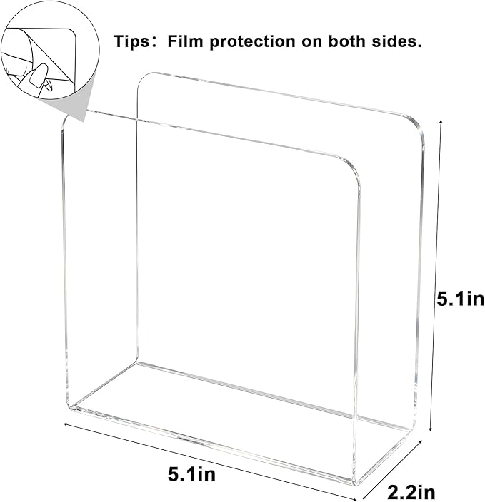 Clear Napkin Holder for Table, Acrylic Upright Napkin Dispenser for Kitchen Dining, Modern Table Napkin Holders, Suitable for Kitchens, Parties, Hotels, and Offices (Clear, Set of 2)