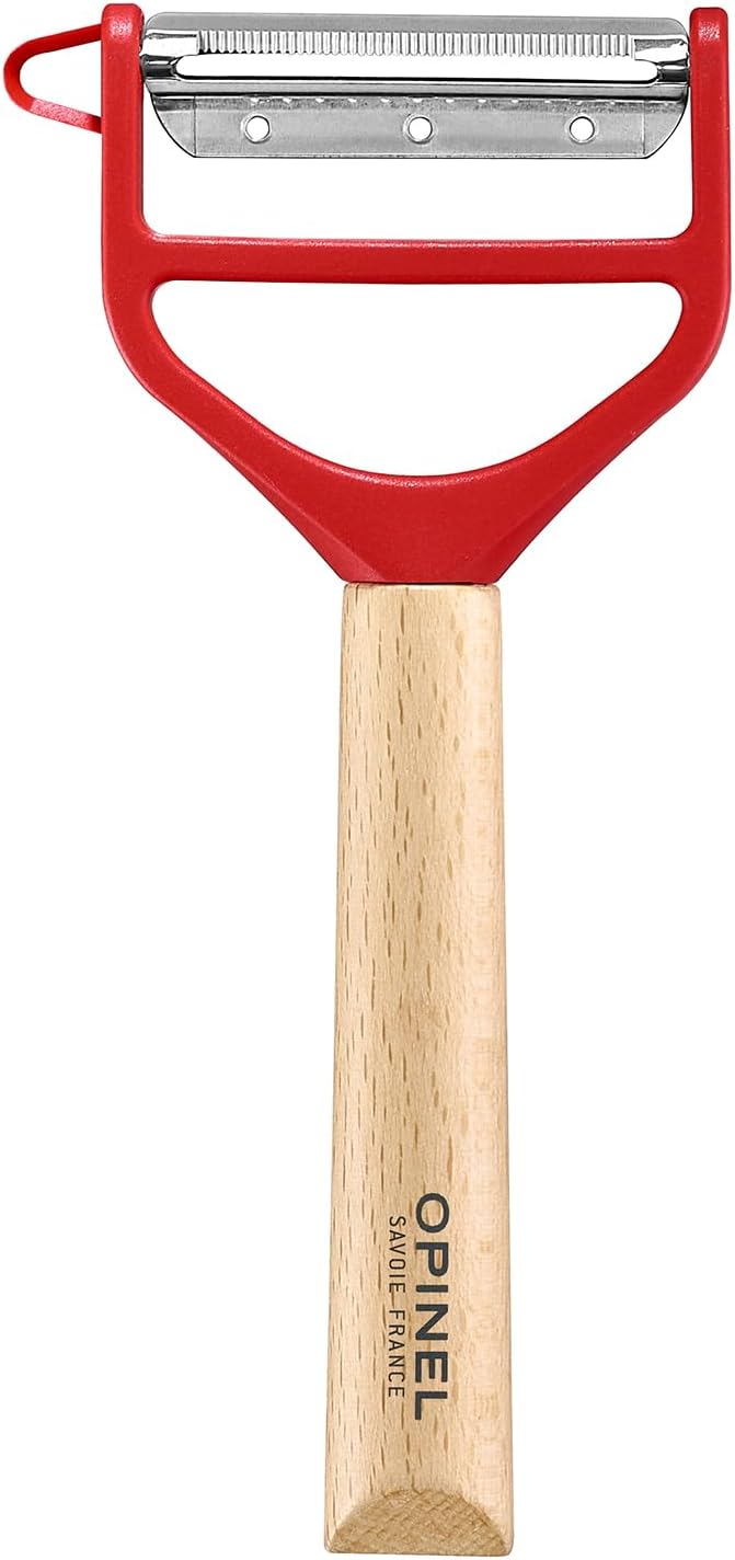 Opinel T-Duo 254621 Wooden Peeler in Red for Peeling Vegetables and Preparing Juliennes One Size