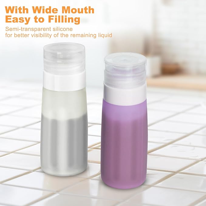 Seropy Condiment Squeeze Bottles for Sauces, Salad Dressing Container to Go, Small Silicone Squeeze Bottles, Condiment Containers Dispenser for Ketchup Hot Sauce, Purple/Beige/Blue/Gray 3 Oz