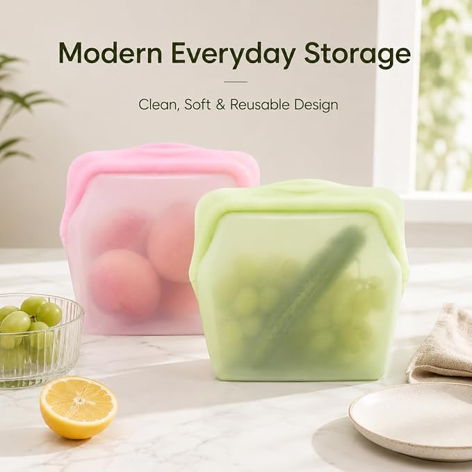 Everbag Reusable Silicone Food Storage Bags, 2 Pack | Leak Proof, Upright Freezer Bags, Odor-Proof, High-Temperature Resistant