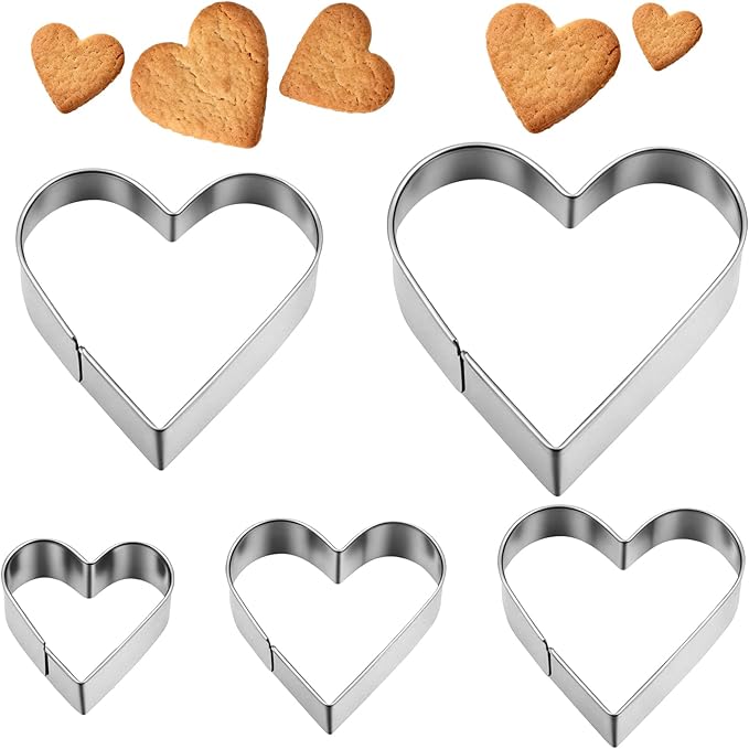 Jeffdad 5 Pcs Heart Cookie Cutters Set, Stainless Steel Love Shaped Mold Small Biscuit Cutters for Baking Heart Sandwich Cutter for Valentine's Day Fondant Pastry