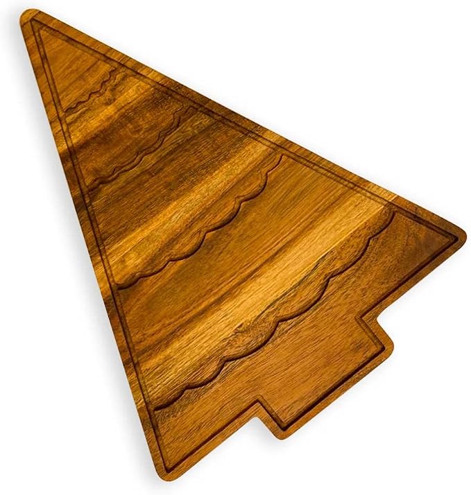 Affinity Decor Organic Acacia kitchen Cutting Chopping Charcuterie Board Platter for Butcher Block Cheese and Vegetables (Christmas Tree with Curved Groove 13.5"L x 10.8"W)