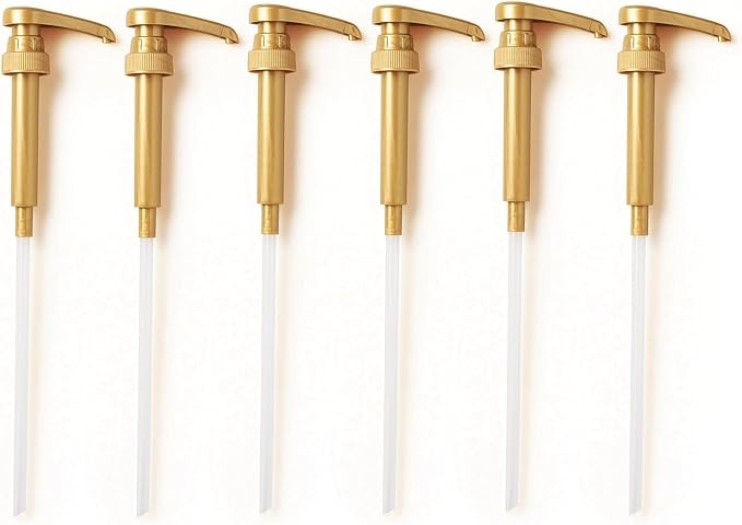 6 pack Coffee Syrup Pump Dispenser (Gold) - Compatible with Torani, Davinci and Skinny Syrup Bottles (750 ml 25.4 oz Bottles)