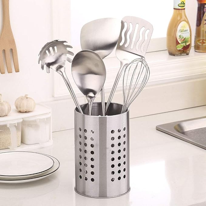 Kitchen Utensil Holder Stainless Steel Round Hole Cooking Tools Holder for Kitchen Home and Office