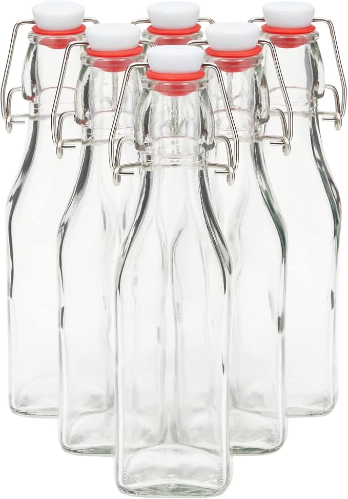 Juvale 6 Pack 8 oz Swing Top Glass Bottles with Stoppers, Cleaning Brush - Hot Sauce Bottles for Vanilla Extract, Infused Oil, Syrup, Homemade Kombucha