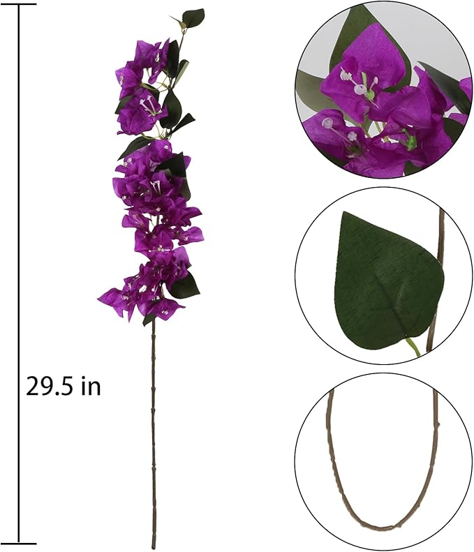 10PCS Bougainvillea Artificial Flowers 29.50" Silk Bougainvillea Vines Fake Flowers Branches Purple Long Stem Faux Flowers for Home Garden DIY Decorations Wedding Centerpieces (Purple)