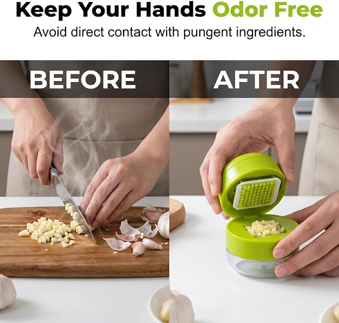 Mini Garlic Chopper & Press with Container, Manual Garlic Mincer Dicer, 3PCS