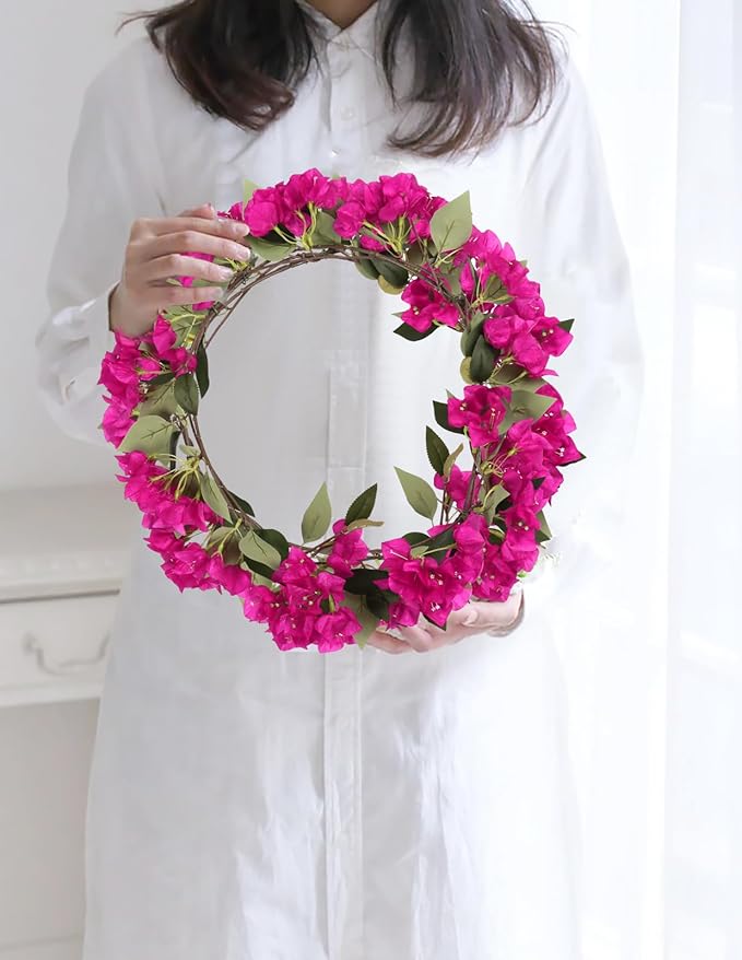 10PCS Artificial Flowers Bougainvillea Vines 29.50" Silk Bougainvillea Branches Deep Pink Faux Bougainvillea Long Stem Fake Flowers for Home Garden DIY Decor Wedding Centerpieces (Deep Pink)