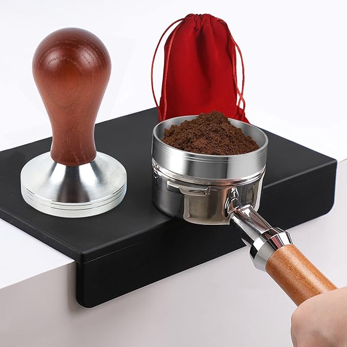 Espresso Press Hand Tamper Coffee Distributor & Tamper 49mm Walnut Wooden Handle And 304 Stainless Steel Flat Base With Mat Espresso Machines Accessory (49mm)