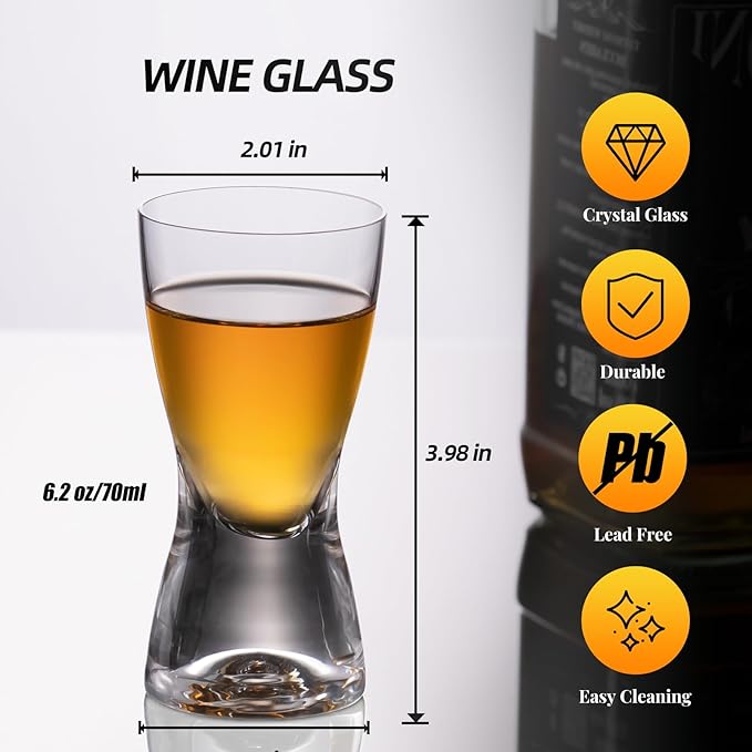 KAMMAK Shot Glasses Set of 2, 70ml/2.3oz Clear Espresso Shot Glass with Heavy Base for Bar Restaurants Home, Small Whiskey Shot Glass for Vodka, Whiskey, Tequila, Spirits & Liquors