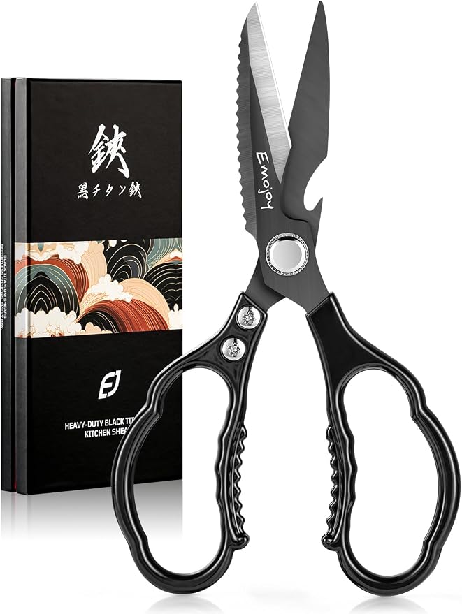 Emojoy Kitchen Shears for Food, Titanium Kitchen Scissors All Purpose, Japanese 5Cr15MoV Steel Heavy Duty Blades for Meat, Herbs & Poultry, Dishwasher Safe