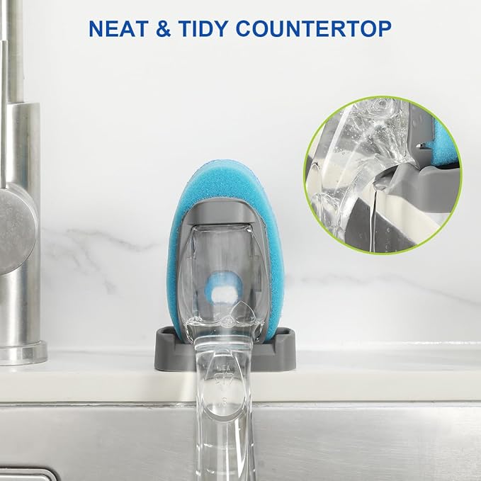 LANMU Dish Wand Holder Compatible with Scotch-Brite Dishwand, Silicone Dish Brush Holder with Drain Spout for Kitchen Sink Counter, Sponge Wand Organizer, Keep Upright from Leaking Soap