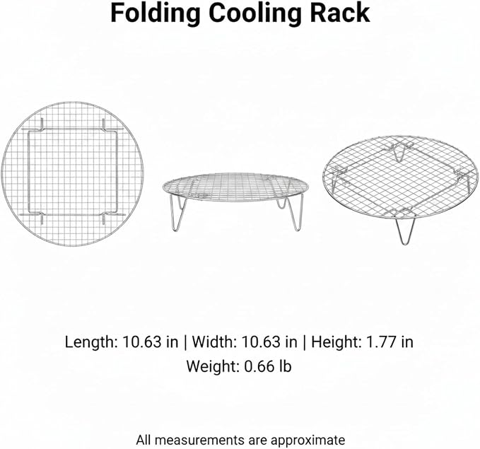 Foldable Stainless Steel Cooling Rack, Round Wire Mesh Baking Stand for Even Airflow, Space-Saving Collapsible Design for Kitchen Storage (10.6 Inch, Silver)