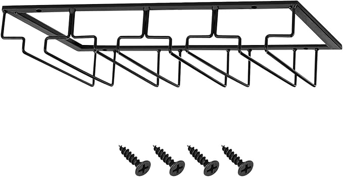 MOCOUM Wine Glasses Rack Under Cabinet Stemware Rack,Wine Glass Hanger Rack Wire Wine Glass Holder Storage Hanger for Cabinet Kitchen Bar (4 Rows)