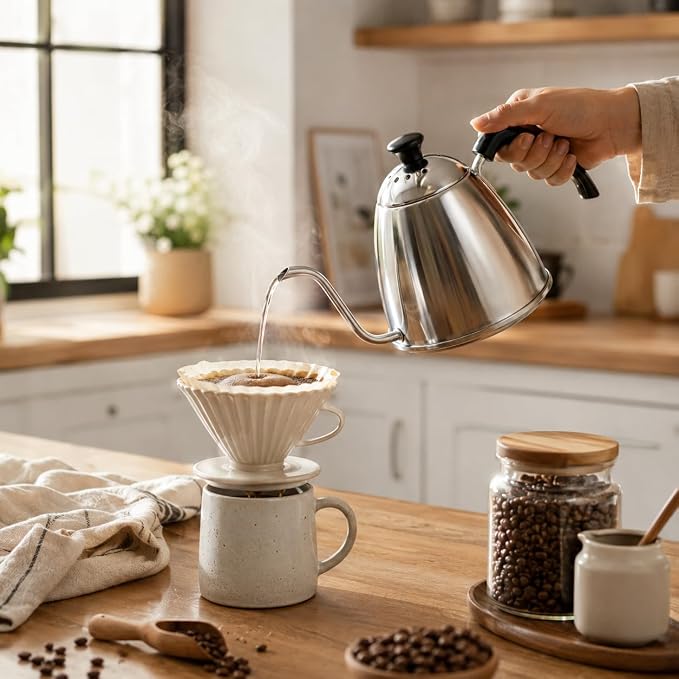 Fino Pour Over Gooseneck Coffee Kettle, 18/8 Stainless Steel, 6-Cup, 1L Capacity
