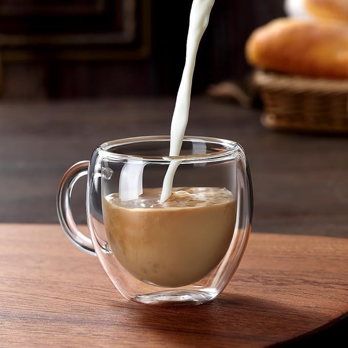 Espresso Cups Set of 2 With Handle,2.5oz Clear Expresso Shots Cup,Espresso Shot Glasses,Double Wall Insulated Expresso Mugs,Tazas de Cafe Expreso,Microwave Dishwasher Safe,Suit for Espresso Machine