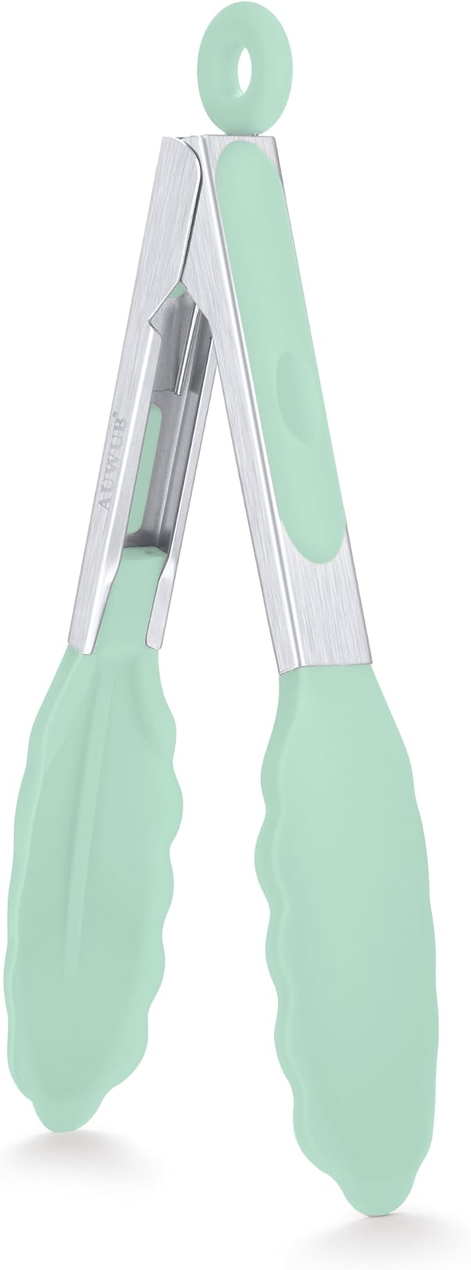 7 Inch Small Silicone Salad Cooking Tongs, Food Serving Tongs with Heat Resistant Non-Slip Grip, Pistachio Color Kitchen Utensils for Salad Charcuterie Board