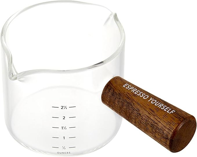 Santa Barbara Design Studio Coffee Bar Gifts Glass Espresso Measuring Cup, 75 ml, Clear Glass/Wood