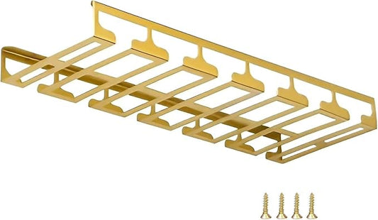 Wine Glass Holder Under Cabinet, Gold Metal Wine Glass Hanger, Hanging Stemware Rack with Screws for Bar Kitchen (Color : A, Size : 24inch/61cm)