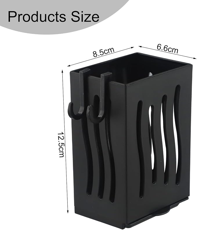 Wall Mounted Utensil Holder with Drip Tray, Kitchen Cutlery Drying Rack and Storage Box for Spoon Fork Brush Sponge, ABS Plastic Sink Side(Black)