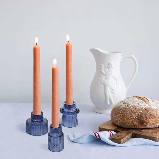 Vixdonos Glass Candlestick Holders Tealight Candle Holders for Table Centerpieces, Wedding Decor and Dinner Party (6 Pcs, Dark Blue)