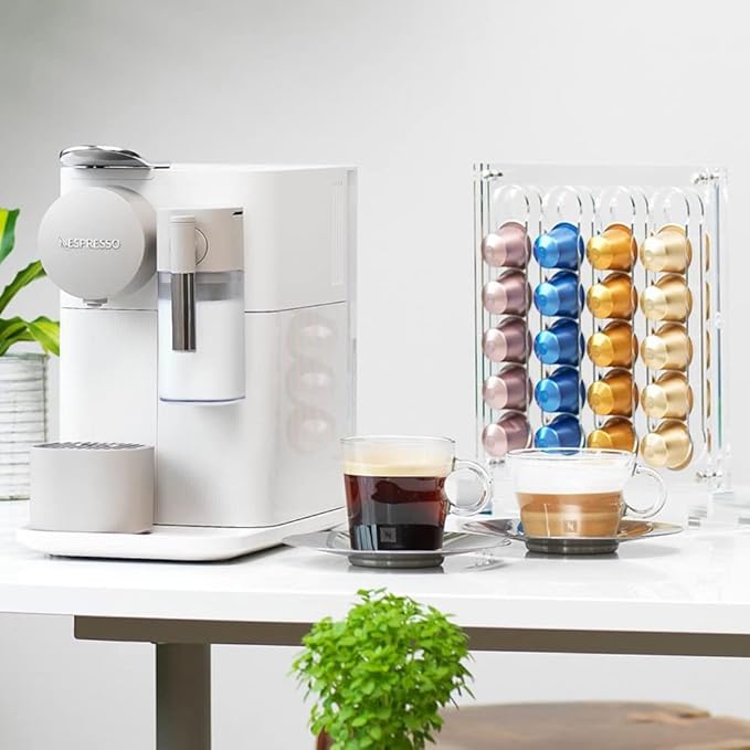 DuvinDD Coffee Pod Holder for Nespresso Original Line Capsule Holder Acrylic Magnetic Coffee Pods Organizer, Freestanding or Magnetic to the Fridge, Hold 40 Capsule Pods Capacity Storage Rack