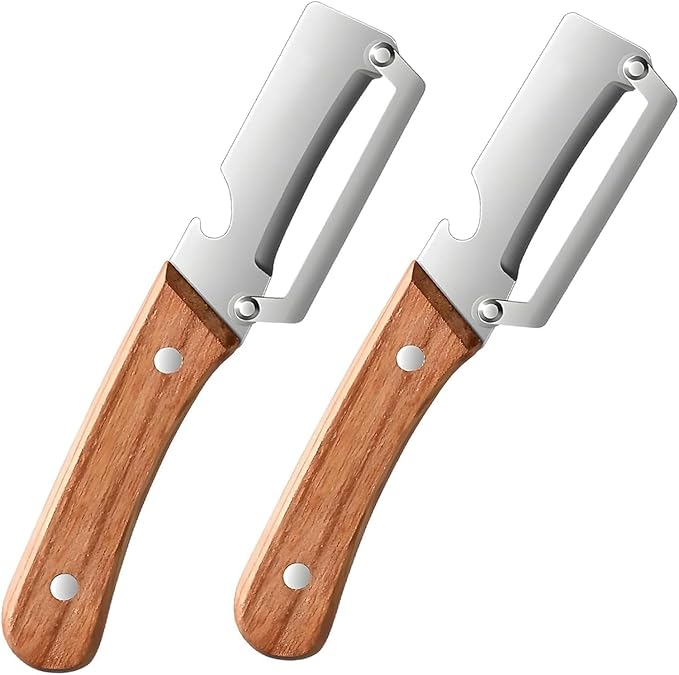 Multifunctional Vegetable Peeler with Wooden Handle, 2-in-1 Stainless Steel Peeler with Built-in Bottle Opener, Ergonomic Peelers for Kitchen, Sharp Vegetable Peeler for Potato, Carrot & Fruit(2)