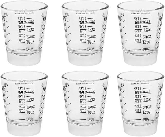 Set of 6 Black Shot Glasses - Heavy Glass, Perfect for Measuring Espresso, Wine, and More 26-Incremental Measurement 1oz, 6 Tsp, 2 Tbs, 30ml (6, Black)