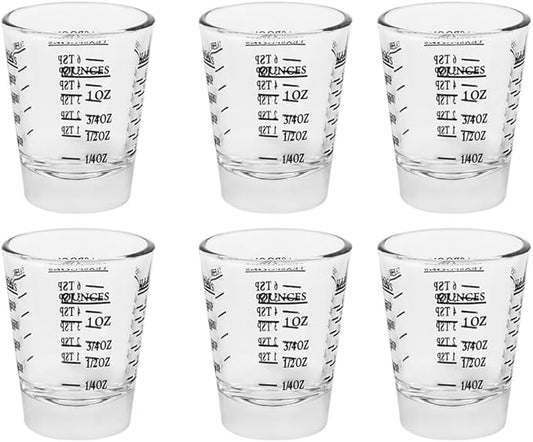 Set of 6 Black Shot Glasses - Heavy Glass, Perfect for Measuring Espresso, Wine, and More 26-Incremental Measurement 1oz, 6 Tsp, 2 Tbs, 30ml (6, Black)
