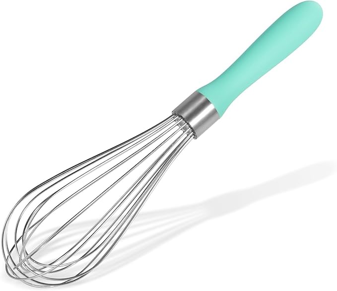 18/8 Stainless Steel Balloon Whisk, Kitchen Whisk for Cooking Handheld Egg Beater with Rust-Proof Sturdy Wires & Non-Slip Silicone Handled(Aqua Sky,M)
