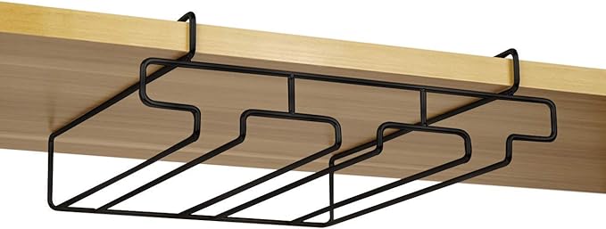 Wine Glass Holder - Stemware Rack Under Cabinet - 304 Stainless Steel Hanger Storage Shelf, Fit for The Cabinet 0.8“ or Less (black, 3 Rows)