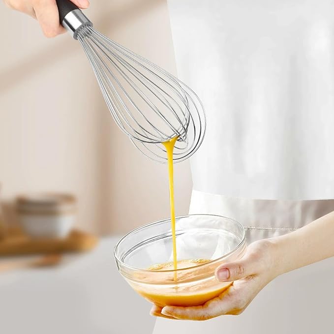 10 12-Inch Balloon Whisk Stainless Steel Manual Egg Beater,Frother Handheld For Cooking Cake Cream Whipping