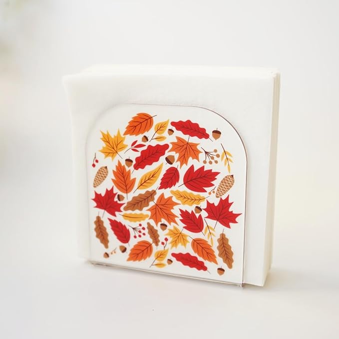 Acrylic Transparent Crystal Decorative Autumn/Fall Maple Theme Tabletop Napkin Holder For Table/Freestanding Tissue Dispenser