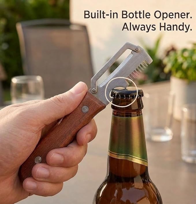 2-Pack Multifunctional Vegetable Peeler, 3 in 1 Kitchen Peeler with Wooden Handle, Grater & Bottle Opener for Potato, Carrot, Apple, Fruit & Vegetable (3 in 1)