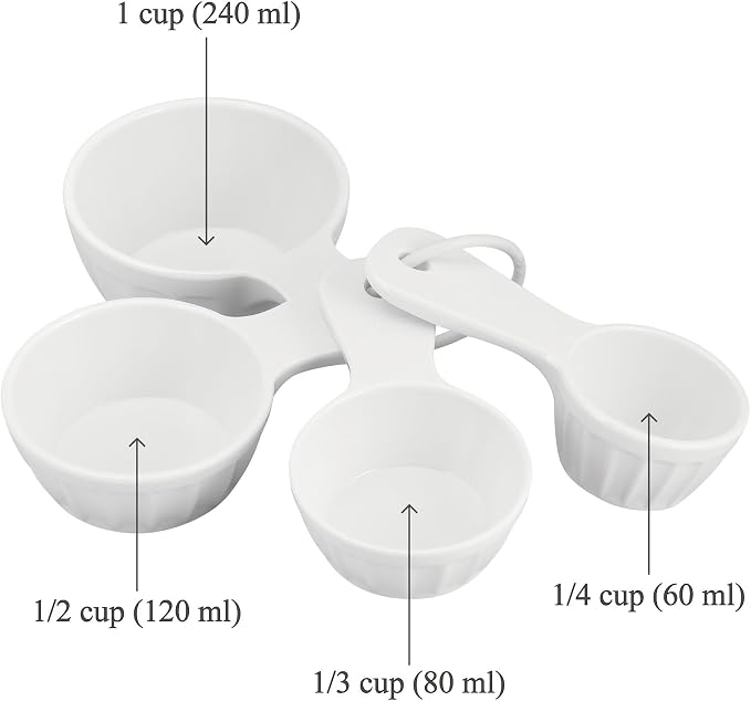 UP 4-Piece Latte Style Melamine Measuring Cups Set, Professional Nesting Baking and Cooking Tools for Liquid and Dry Ingredients, White