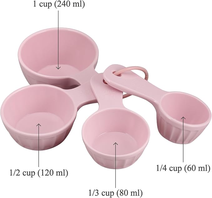 UP 4-Piece Latte Style Melamine Measuring Cups Set, Professional Nesting Baking and Cooking Tools for Liquid and Dry Ingredients, Pink