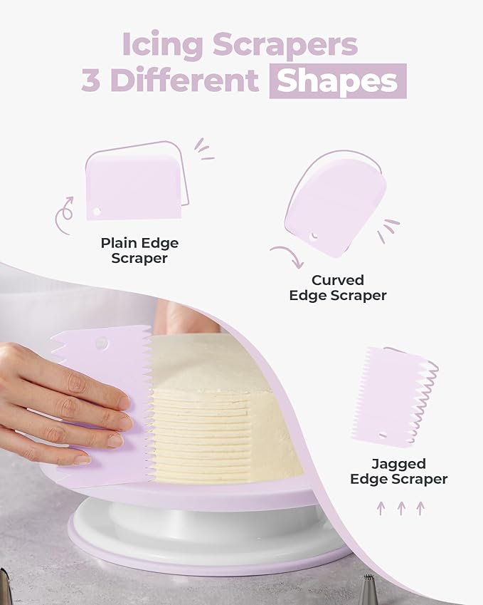 Kootek 158PCs Cake Decorating Kit, Baking Supplies Tools - Includes Cake Stand Turntable, 64 Icing Piping Tips Set, 2 Frosting Spatulas, 3 Scrapers, 50+2 Pastry Bags, Coupler, Video Tutorial, Booklet