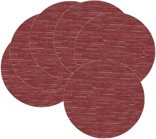 Round Placemats Set of 6 Woven Table Mats Washable Non-Slip Place Mats 13.8 Inch for Christmas Decoration Home Wedding Party,Burgundy