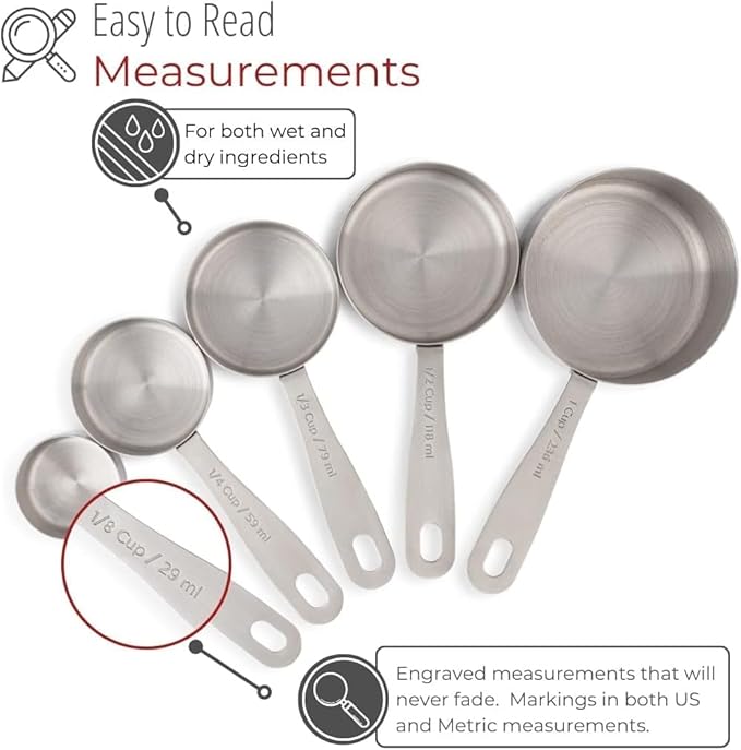 husMait 10-Piece Stainless Steel Measuring Cups and Spoons Set - Heavy Duty Metal Liquid & Dry Measuring Tools with Engraved Imperial & Metric Markings - Stackable, Rust-Resistant, Dishwasher Safe