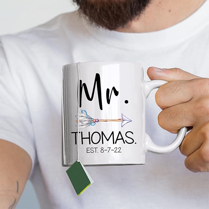 Custom Name With Est Mug, Couple Set Coffee Mugs, Personalized Mrs & Mr Ceramic Mug, Wedding Mug Set Of 2, Customized Couple Mug Design For Wife And Husband, Custom Couple Cup White 11oz Or 15oz