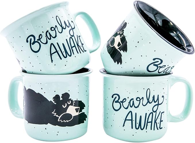 Lazy One Novelty Mugs, Funny Gift Mug for Family, Friends, or Coworkers in your Office, Set of 4, Bearly Awake