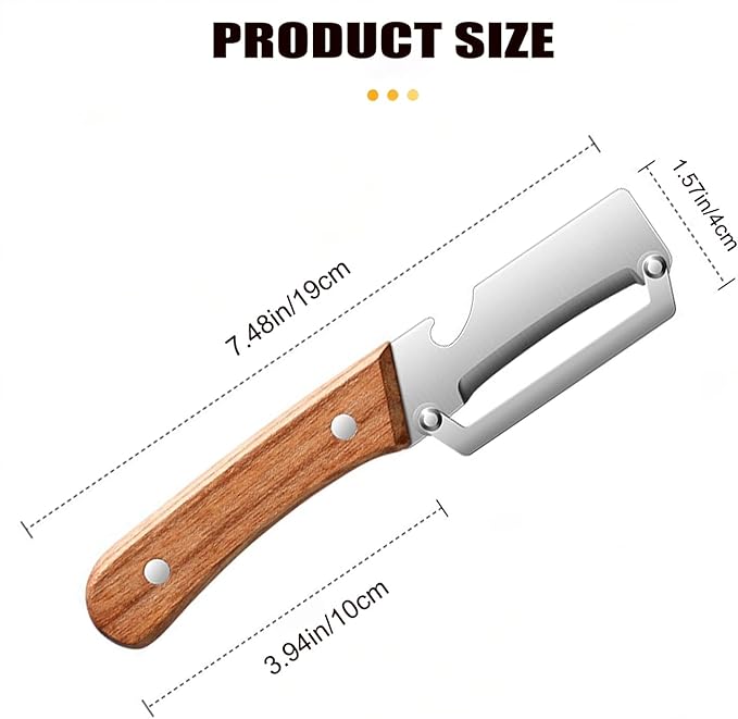 2-in-1 Multifunctional Vegetable Peeler, Premium Vegetable Peeler with Wooden Handle and Bottle Opener, Kitchen Tool for Fruit Apple Potato Pumpkin Papaya (2PCS)