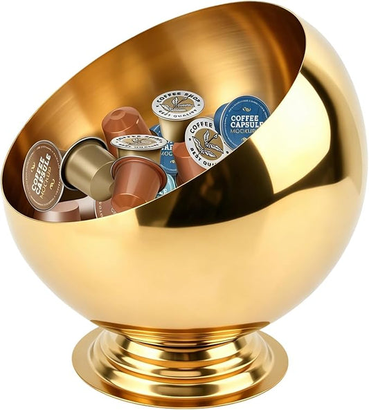 Coffee Pod Holder, Metal Coffee Pod Storage for K Cup, Multi-Use Stainless Steel Creamer Organizer Candy Bowl Fruit Snacks Espresso Jar for Countertop Kitchen Breakroom Bar(COLOR:Gold)